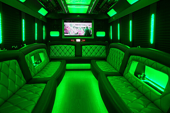 dazzling lights on a limo bus